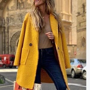 Mustard Yellow BOUCLE COAT MADE IN ITALY NWT